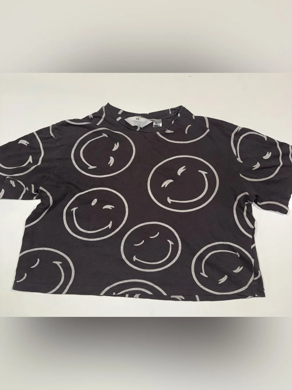 H&M Charcoal Tee with White Smiley Print